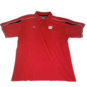 Wisconsin University Badgers Reebok Polo Golf Shirt Mens Sz XL Red‎ Black White